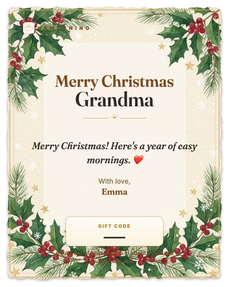 Christmas gift card for Grandma, with holly and snow